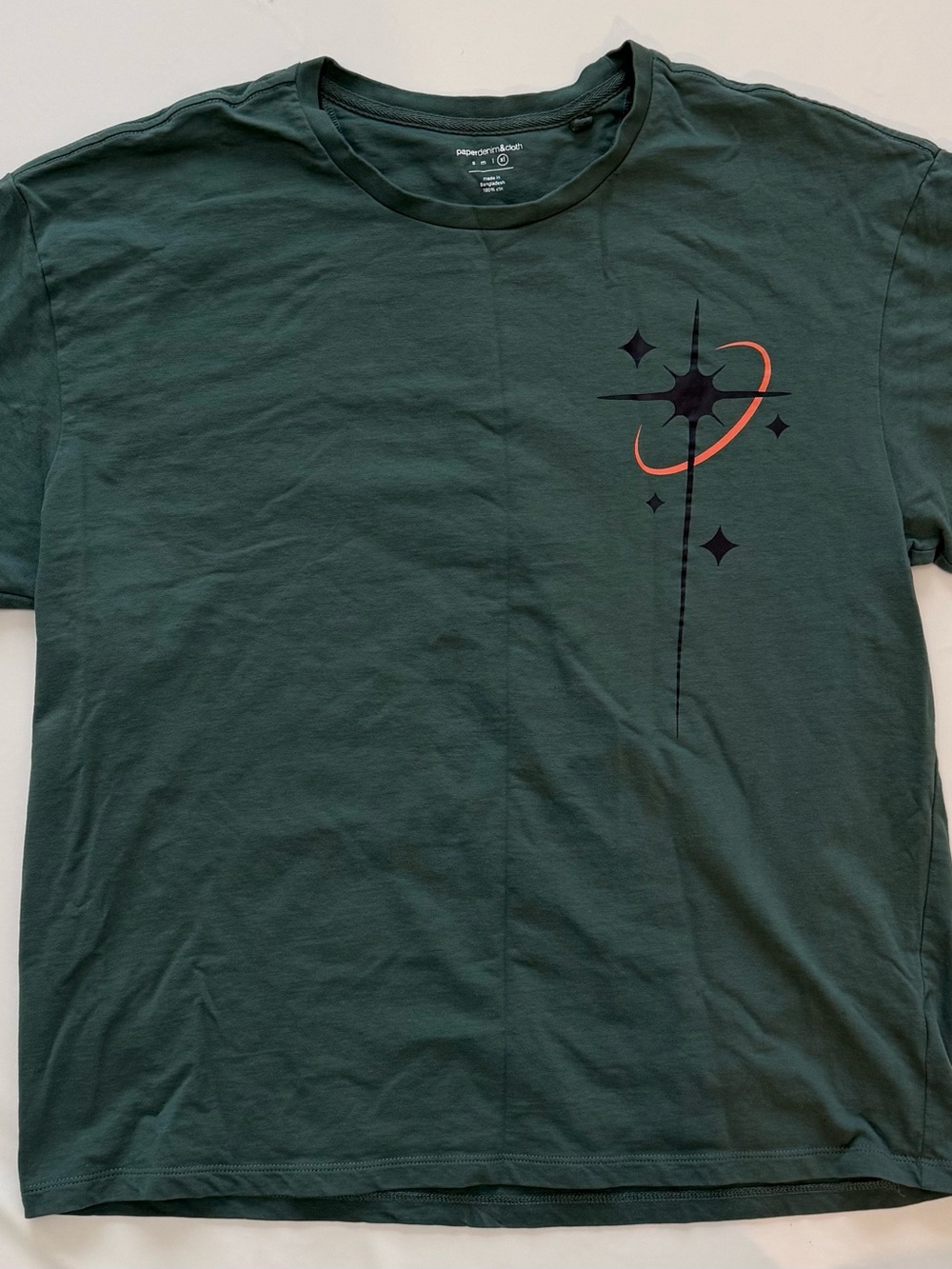 Paper Denim & Cloth Forest Green Crewneck Tee with Orange Accent